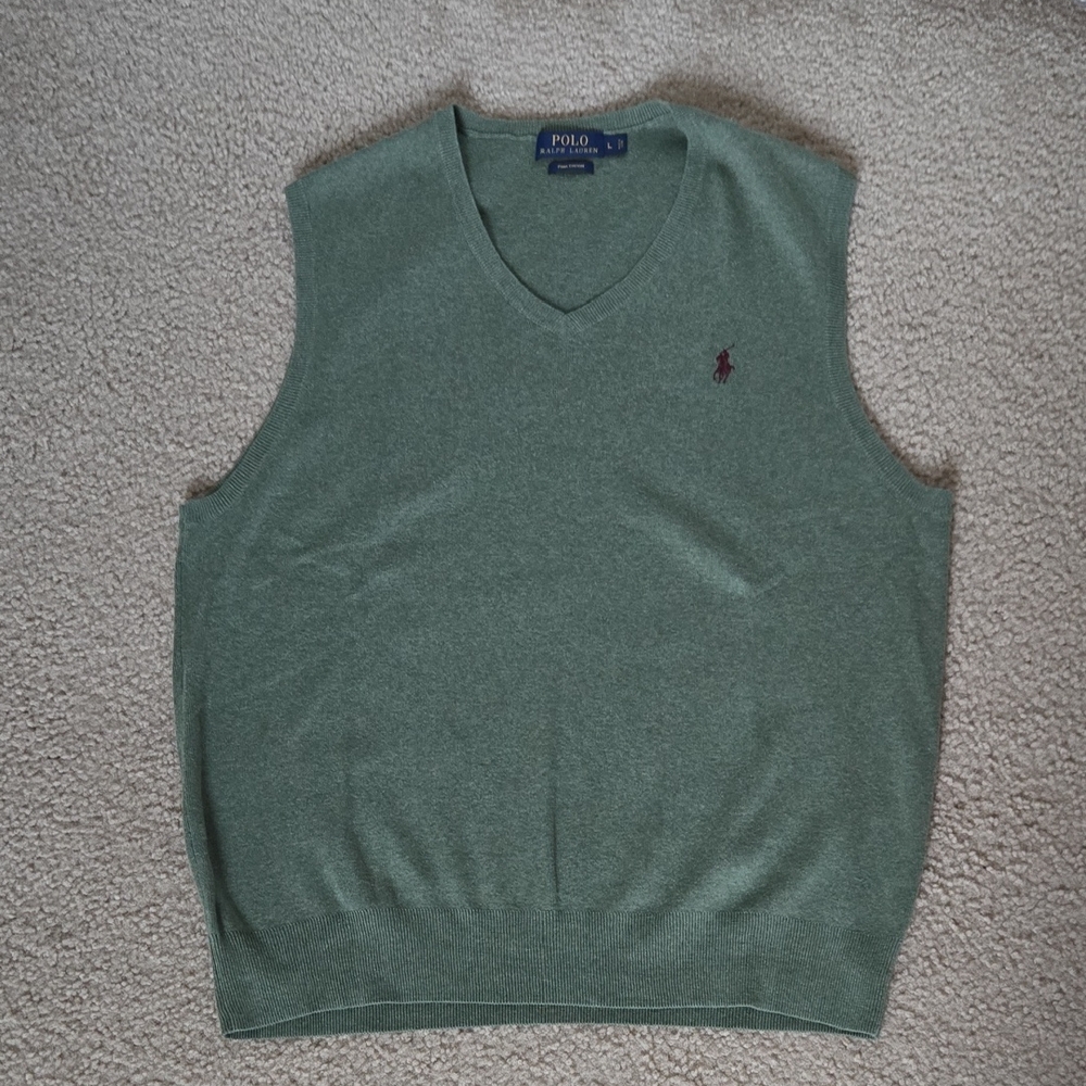 NW/oT Polo Ralph Lauren Men's V-Neck Sweater Vest in Sage Site L